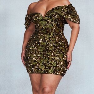 Plus Gold Sequin V Bar Bodycon Dress